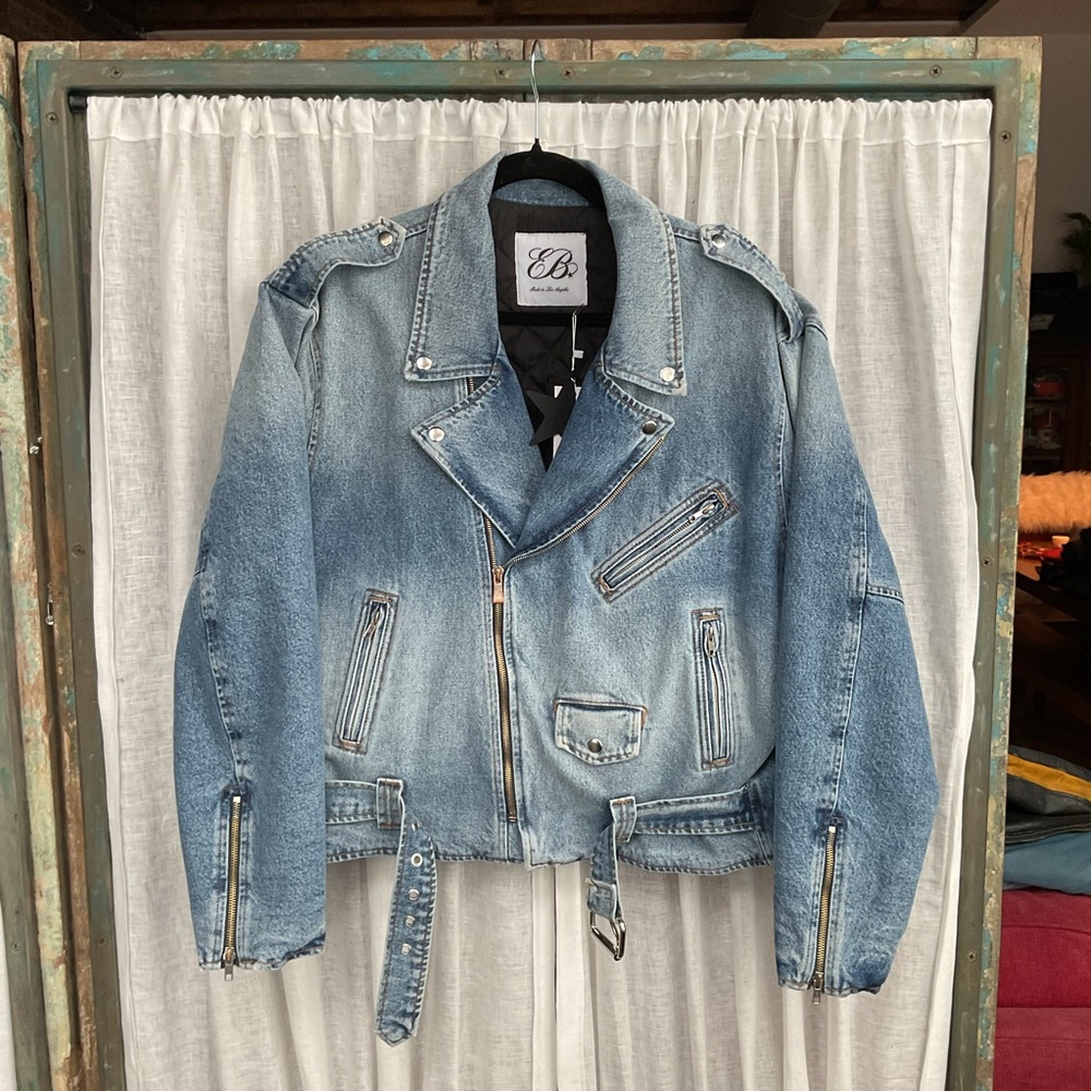 EB Denim: Blue Denim Biker Jacket